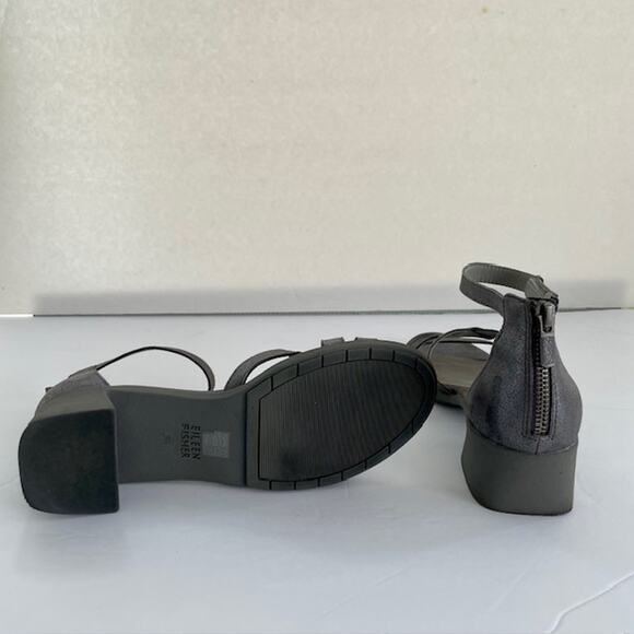 Eileen Fisher Metallic Gray Pewter Leather Block Heel Sandals Size 6-1/2 Stylish - Picture 7 of 7